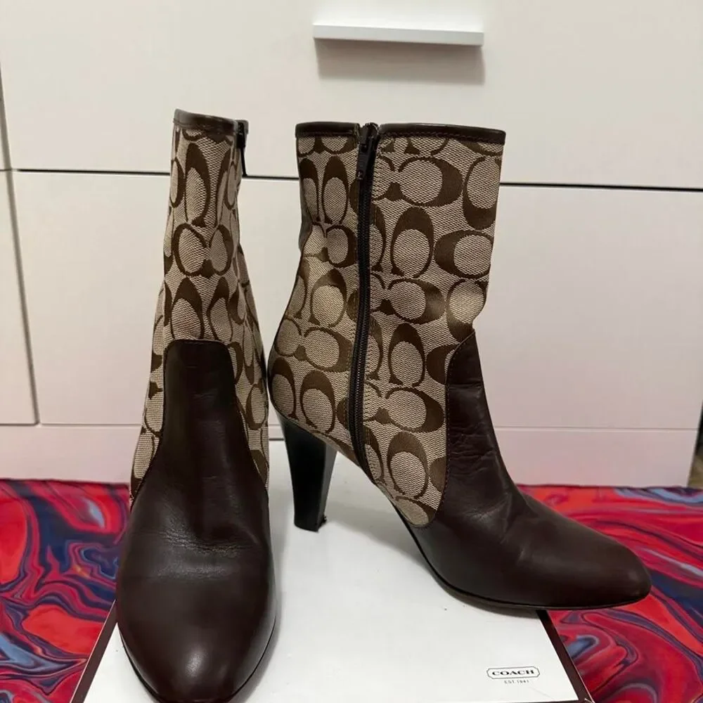 Vintage Y2K Coach signature Monogram Leather Sock Heeled Boots